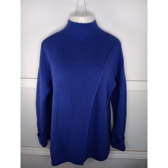 Athleta Azalea Faux Wrap Mock Neck Sweater Small Noble Blue Quiet Luxury EUC - Picture 1 of 6